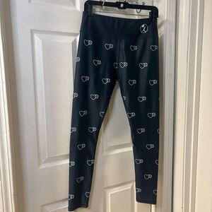 Baseballism Navy Blue Heart Print Mid Rise Love Baseball Leggings size Large
